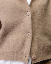 BROWN WOMEN'S KNITTED BUTTON CARDIGAN