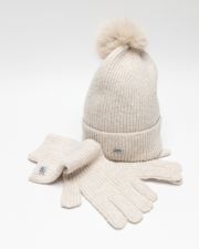 BEIGE WOMEN'S KNITTED GLOVES