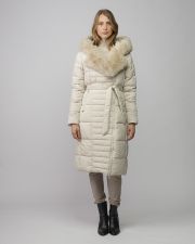 BEIGE WOMEN'S LONG FUR COAT