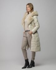 BEIGE WOMEN'S LONG FUR COAT