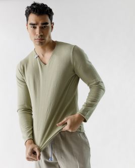 KHAKI MEN'S V-NECK SWEATER 1D23SS6000LS0106