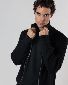 BLACK MEN'S KNITTED CARDIGAN 1D24FW6015KA1101