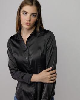 BLACK WOMEN'S SATIN SHIRT 2D25FW5502LS1305