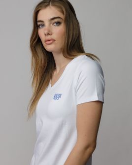 WHITE WOMEN'S V-NECK SHORT SLEEVE T-SHIRT 2D25FW4514SS0205