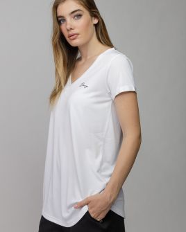 WHITE WOMEN'S V-NECK SHORT SLEEVE T-SHIRT 2D25FW4511SS0105