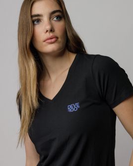 BLACK WOMEN'S V-NECK SHORT SLEEVE T-SHIRT 2D25FW4514SS0205