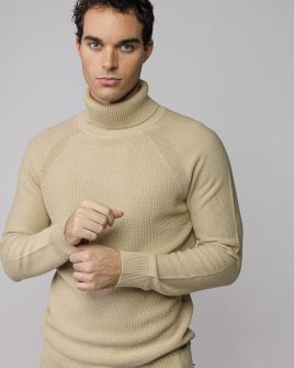 BEIGE MEN'S KNITTED TURTLENECK SWEATER 1D25FW6017LS1101
