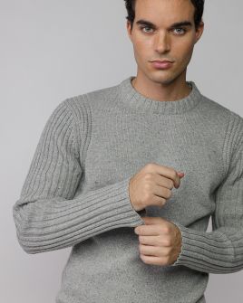 BEIGE MEN'S KNITTED SWEATER 1D25FW6012LS1101