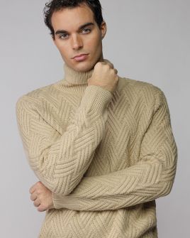 BEIGE MEN'S KNITTED TURTLENECK SWEATER 1D25FW6036LS1101