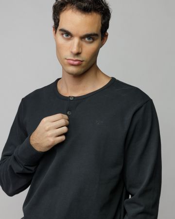 BLACK MEN'S LONG SLEEVE BUTTON T-SHIRT 1D25FW4006LS0104