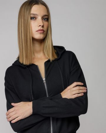 BLACK WOMEN'S KNITTED HOODED CARDIGAN 2D25FW6591KA1101