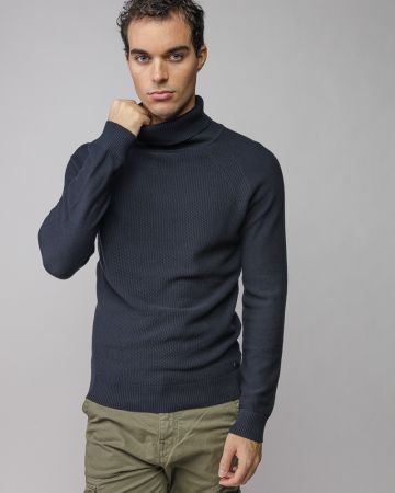 BLUE MEN'S KNITTED TURTLENECK SWEATER 1D25FW6017LS1101