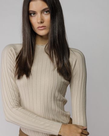 BEIGE WOMEN'S KNITTED SWEATER 2D25FW6544LS1101