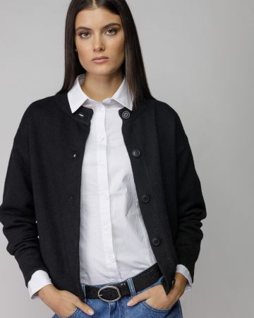 BLACK WOMEN'S KNITTED BUTTON CARDIGAN 2D25FW6554KA1101